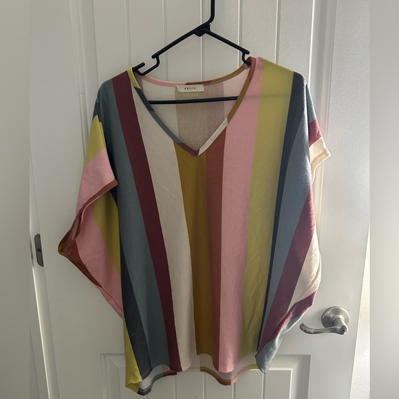 entro Tops - ENTRO COLOR STRIP V NECK BLOUSE